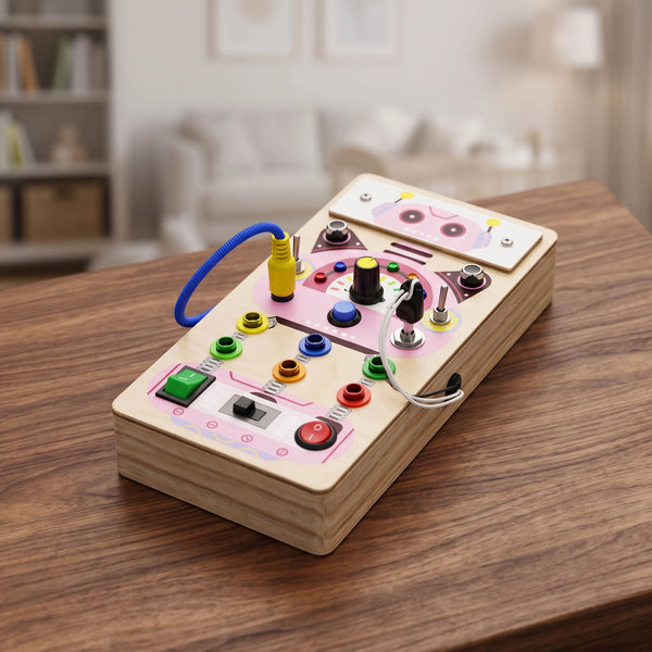 Pink Robot Busy Board by Eduplay – builds cause-and-effect understanding and fine motor skills