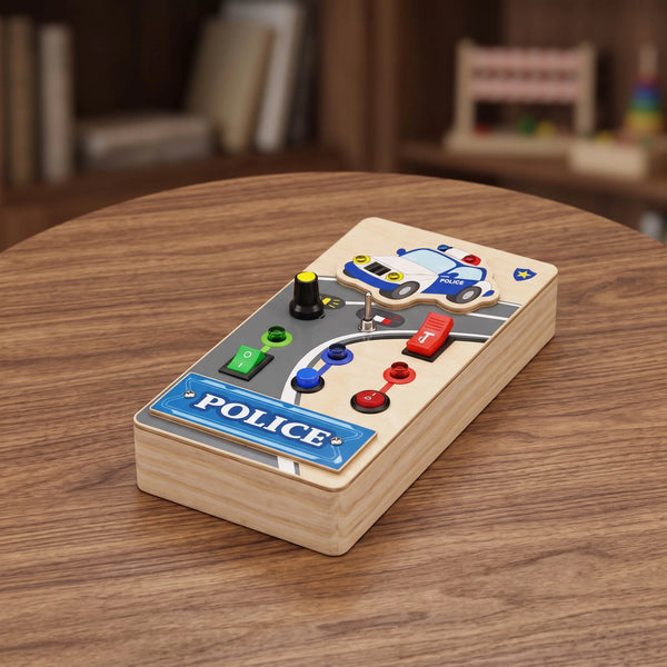 Police Car Busy Board by Eduplay – builds fine motor skills and social-emotional skills